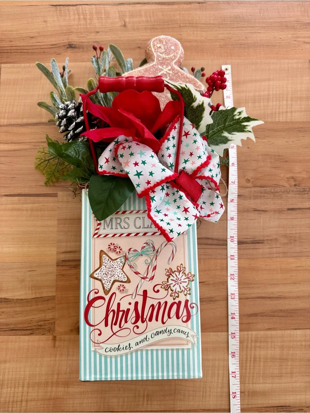 Mrs. Claus Christmas Holiday Cookies & Candy  Floral Arrangement Tin Container